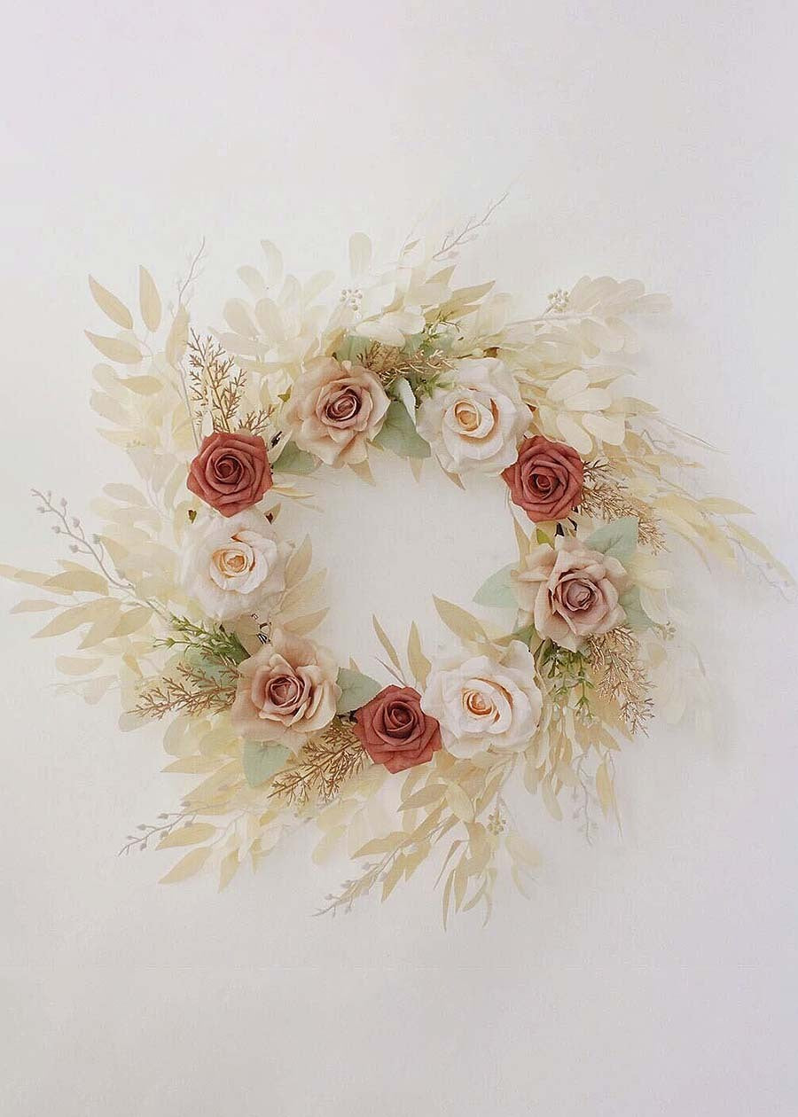 Golden Petals Elegance Artificial Flower Wreath - 21.7"