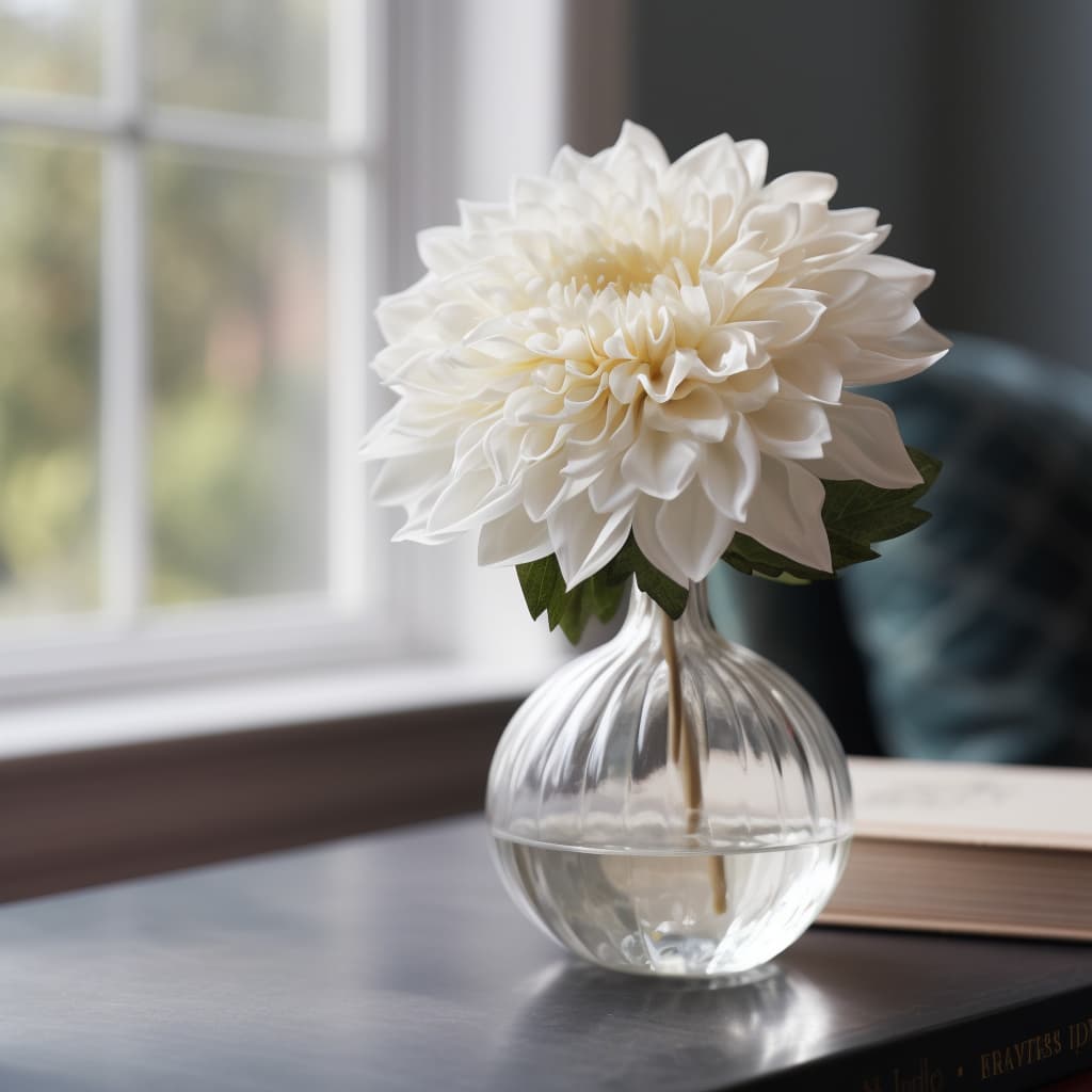 White Dahlia Artificial Flower Stem - 19"