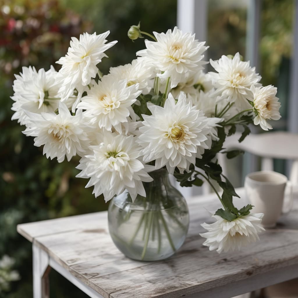 White Dahlia Artificial Flower Stem - 19"