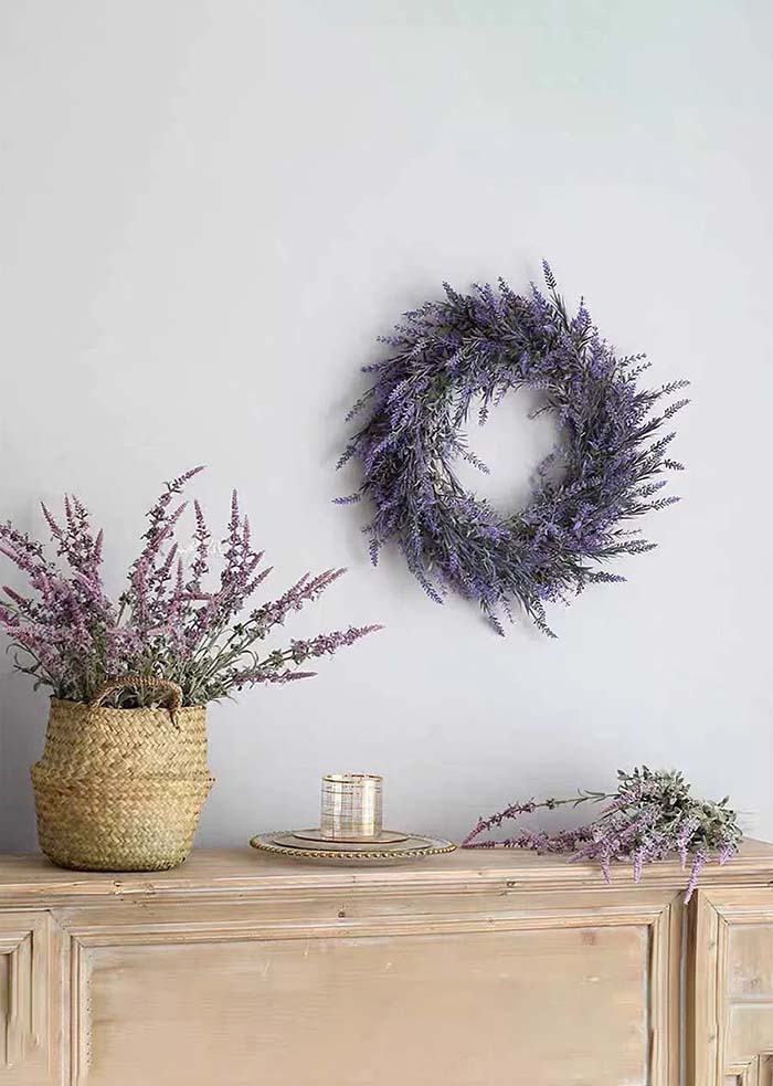 Lavender Artificial Wreath for Front Door - 17"