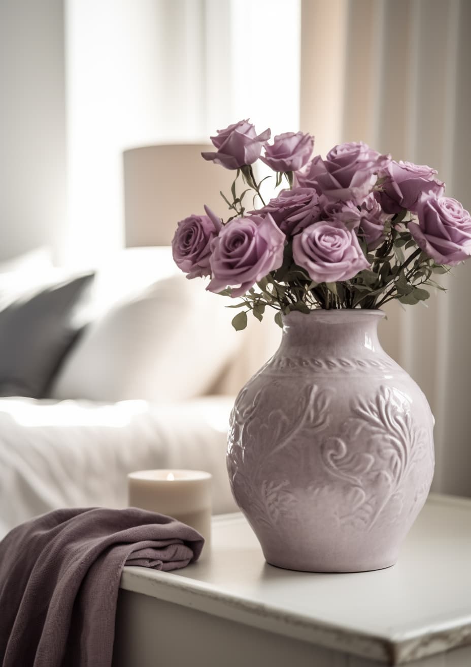 Purple Rose Artificial Bouquet, Silk - 21.5"