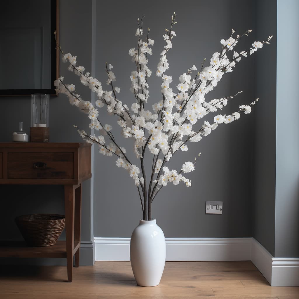 White Cherry Blossom Artificial Branch - 44"