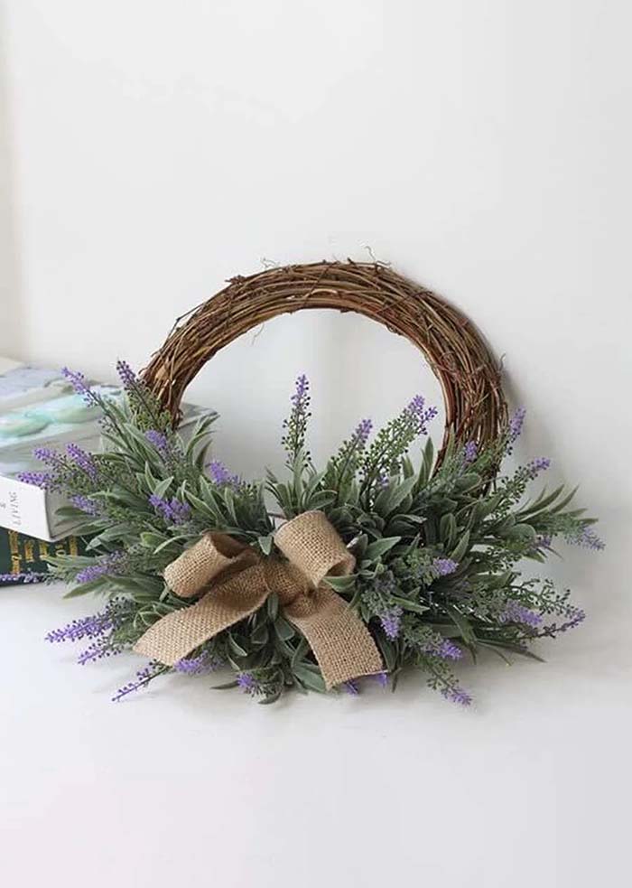 Lavender Wreath with Ribbon, Artificial - 15"