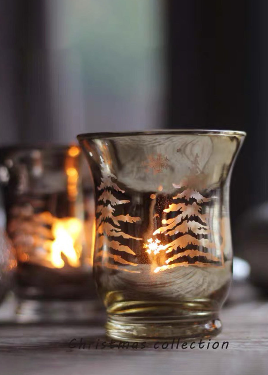 Gold & Silver Glass Candle Holders, Christmas Motif