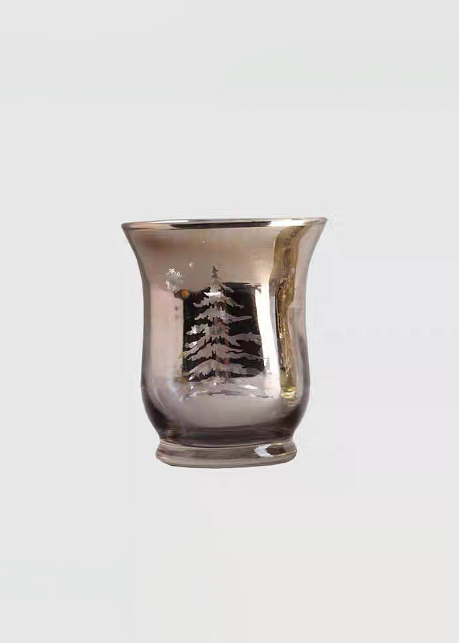 Gold & Silver Glass Candle Holders, Christmas Motif