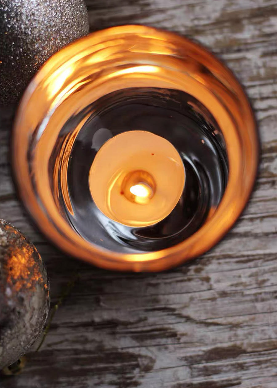 Gold & Silver Glass Candle Holders, Christmas Motif