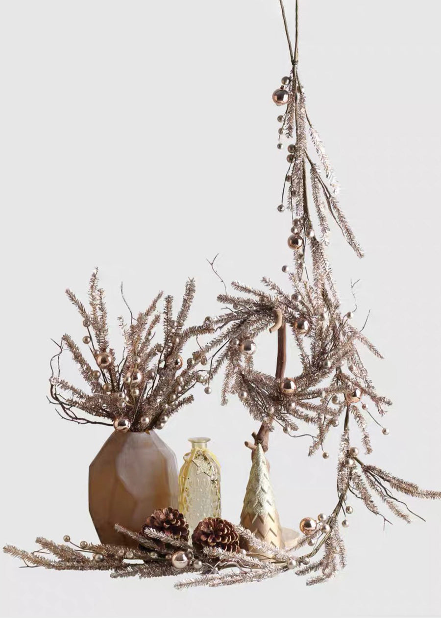 Gold Christmas Decoration Set, Faux Floral & Ornaments