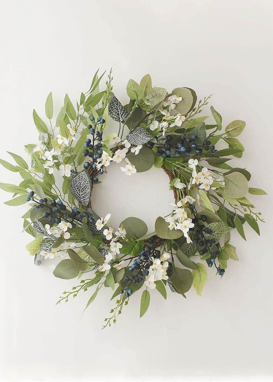 Artificial Greenery Wreath for Front Door - 17.7"