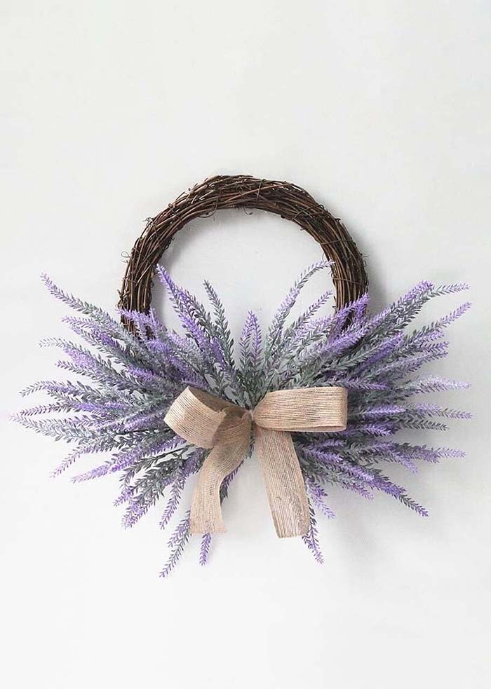 Lavender Wreath with Ribbon, Artificial - 15"