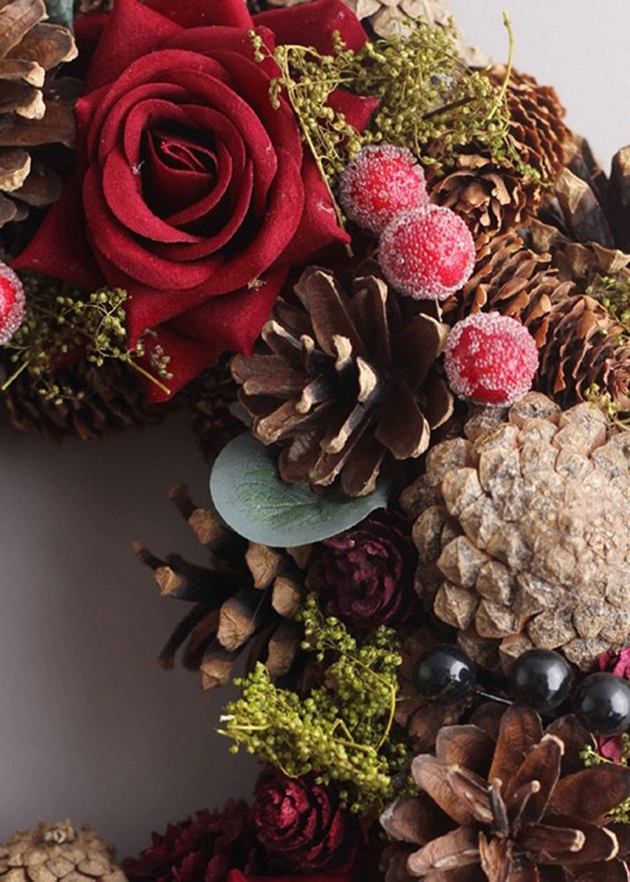 Christmas Wreath with Roses & Pine Cones - 11"