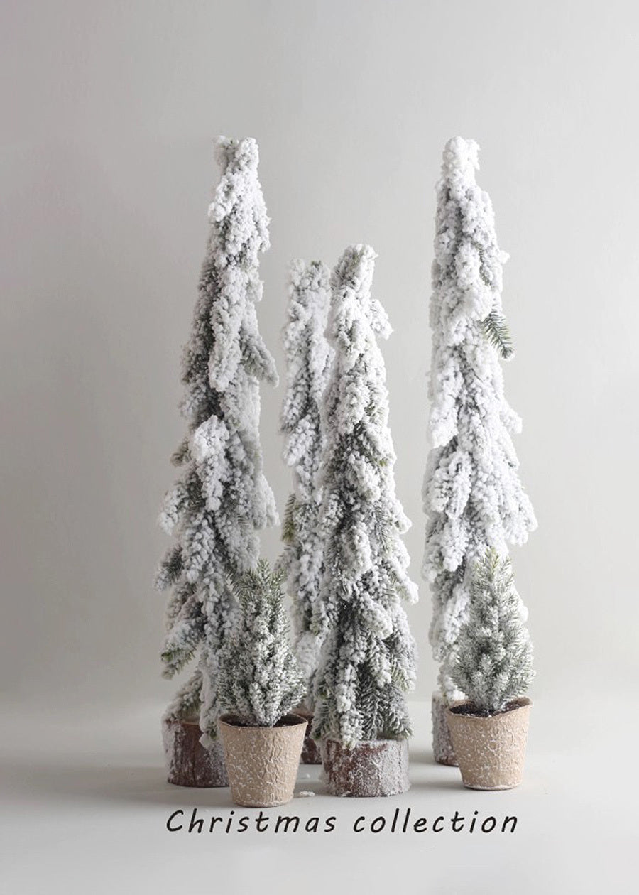 Snow-Flocked Mini Pine Christmas Tree Decor