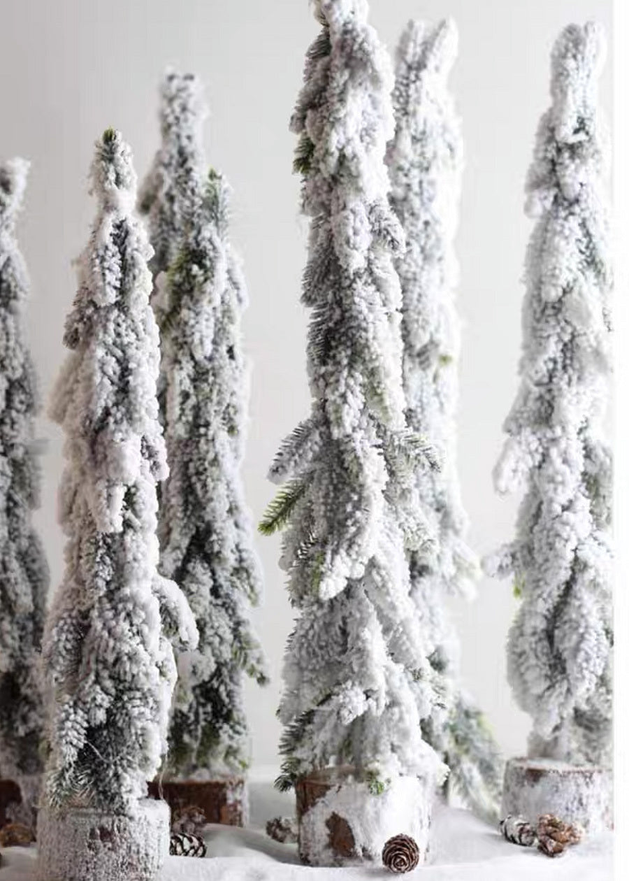 Snow-Flocked Mini Pine Christmas Tree Decor