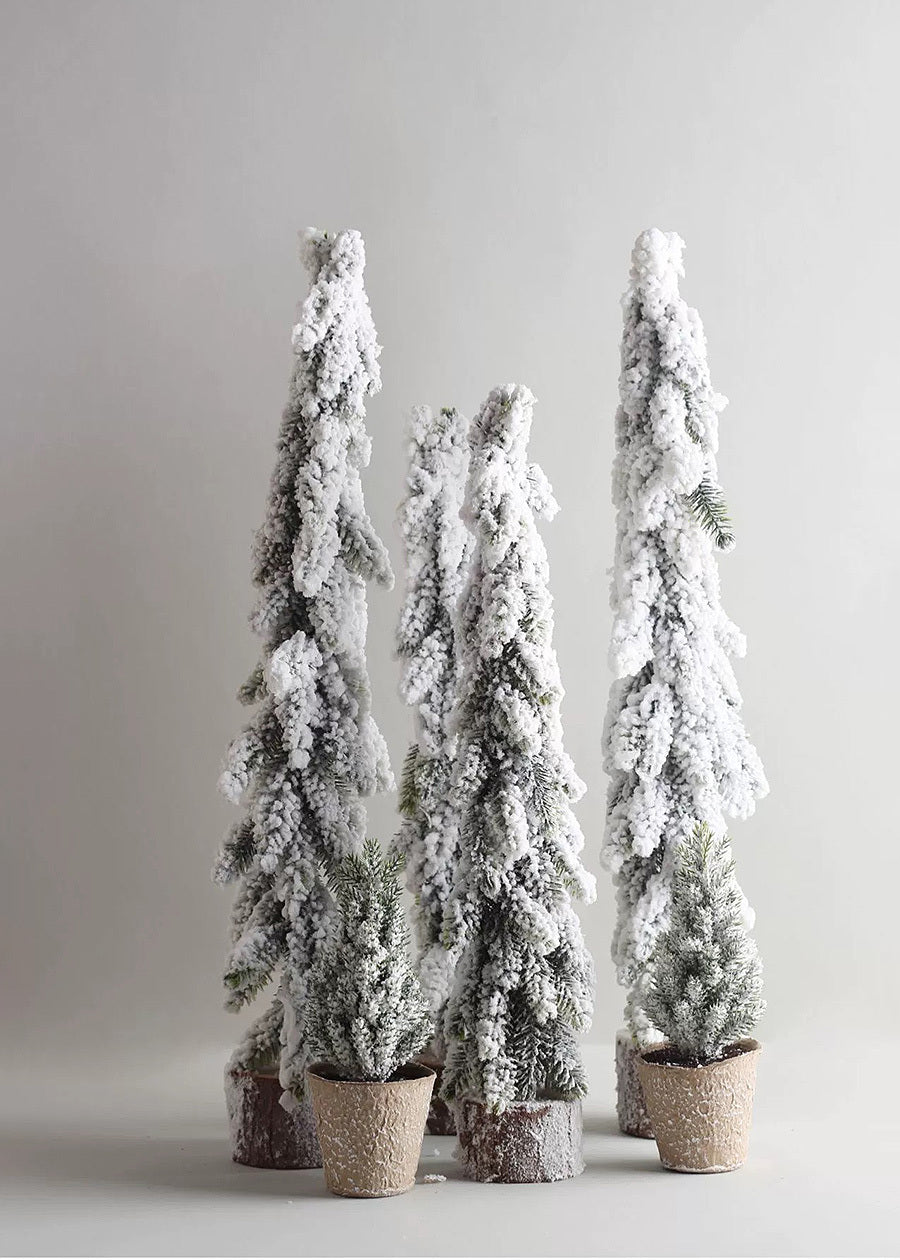 Snow-Flocked Mini Pine Christmas Tree Decor