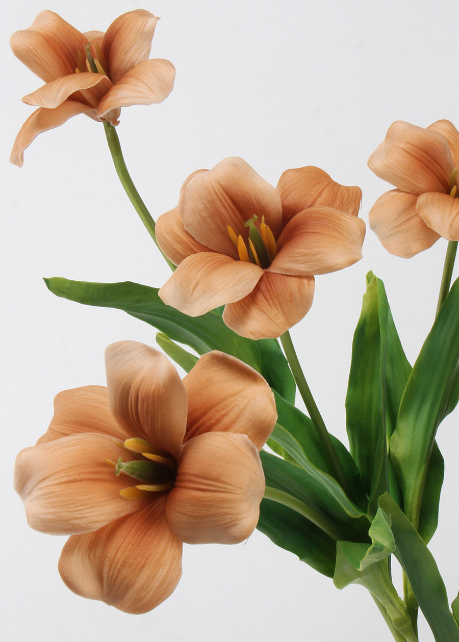 Open Tulip Artificial Bouquet, Orange - Set of 12