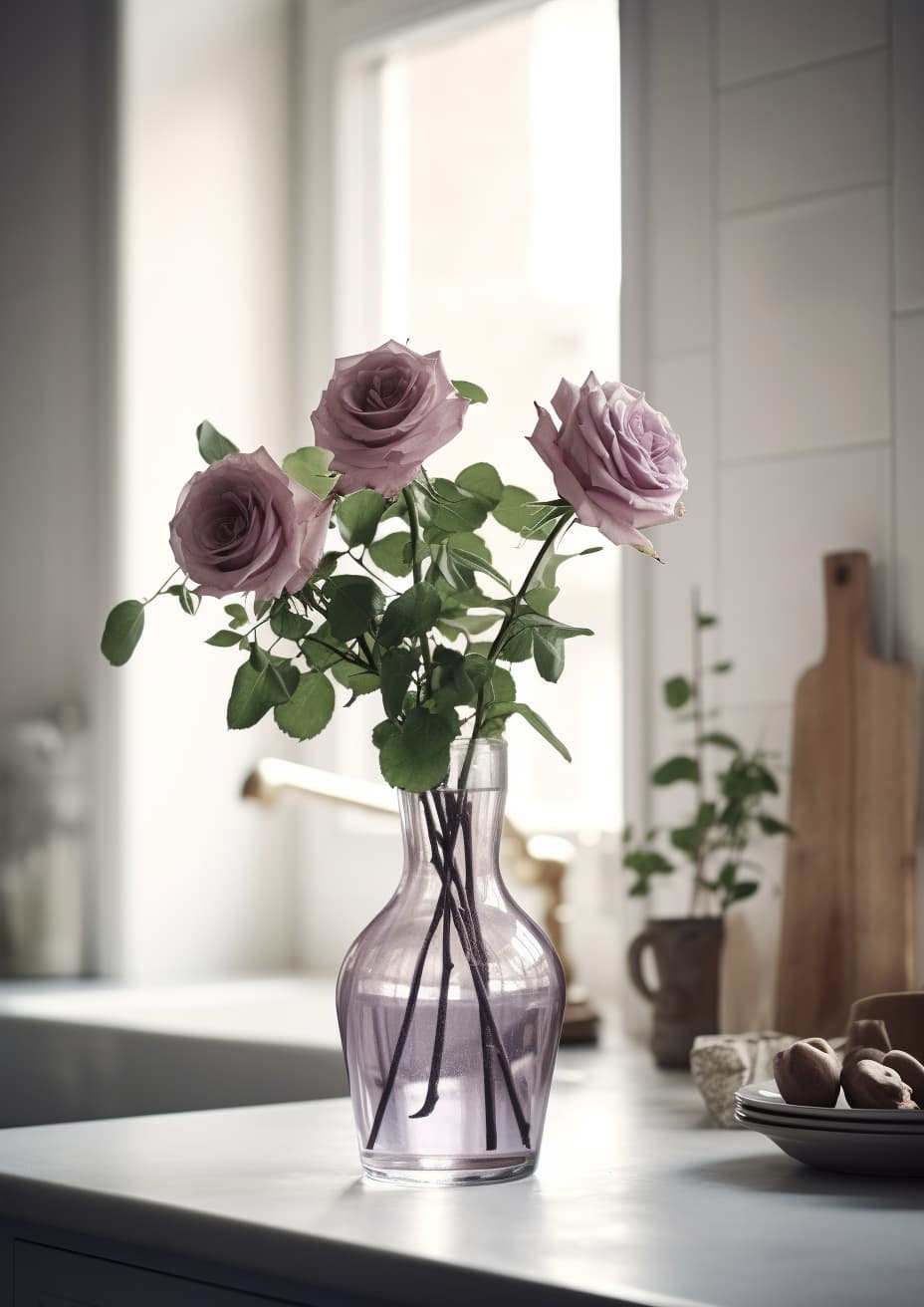 Purple Rose Artificial Bouquet, Silk - 21.5"