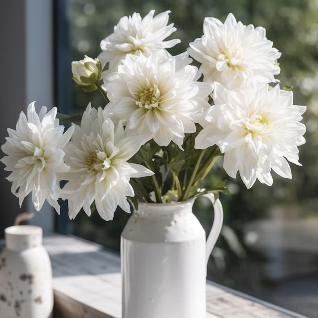 White Dahlia Artificial Flower Stem - 19"