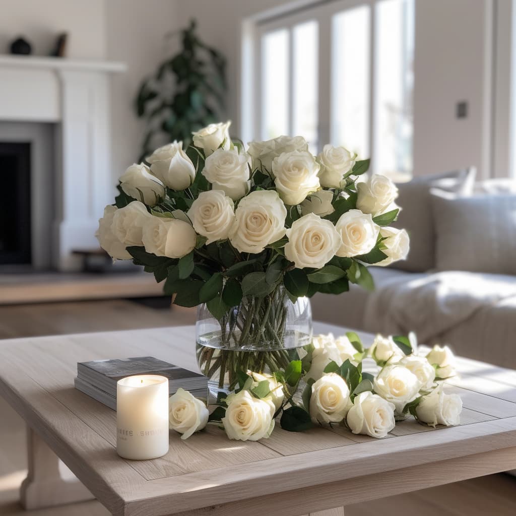 White Rose Artificial Bouquet, 6 Stems - 20"
