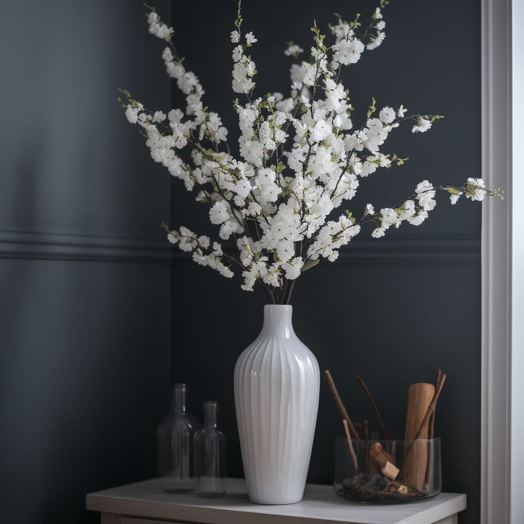 White Cherry Blossom Artificial Branch - 44"