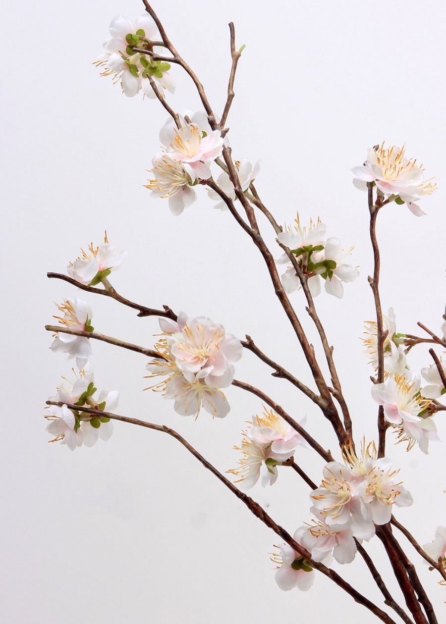 White Cherry Blossom Artificial Branch - 28"