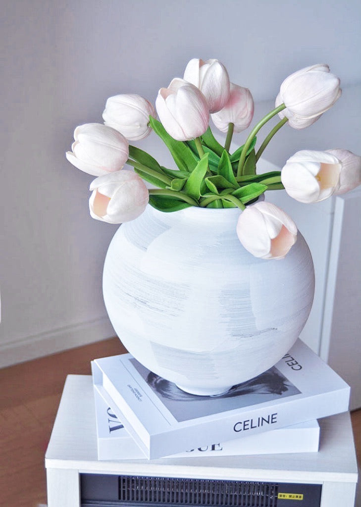 Real Touch White Tulip Bouquet, 12 Blooms - 14.5"