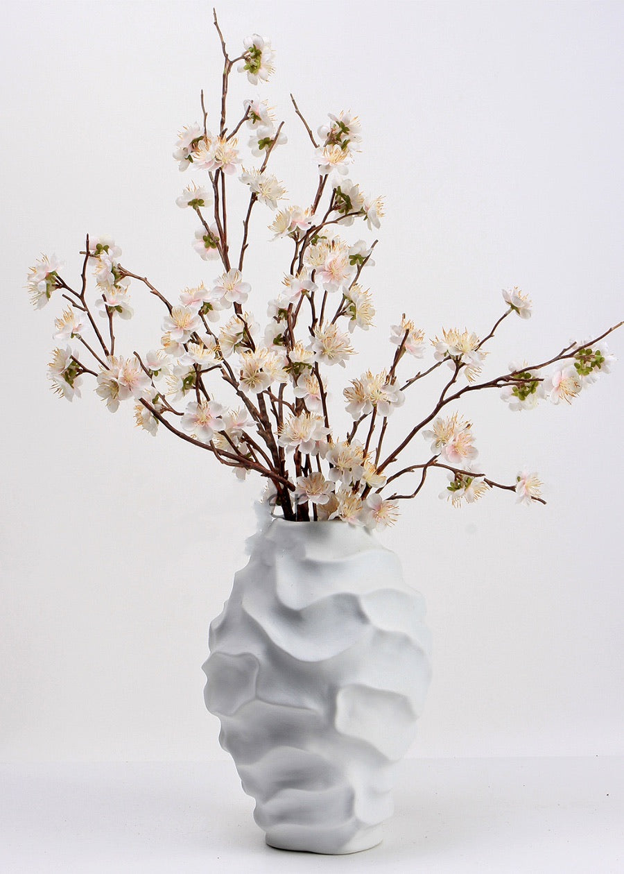White Cherry Blossom Artificial Branch - 28"