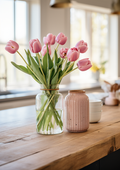 Pink Tulip Artificial Flower Bouquet, 12 Blooms - 14.5"