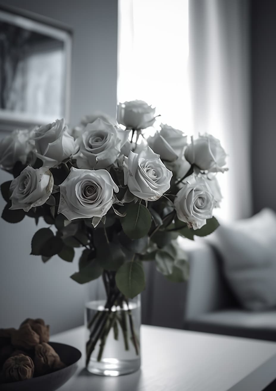 Real Touch Rose Artificial Flower, Grey - 24.4"
