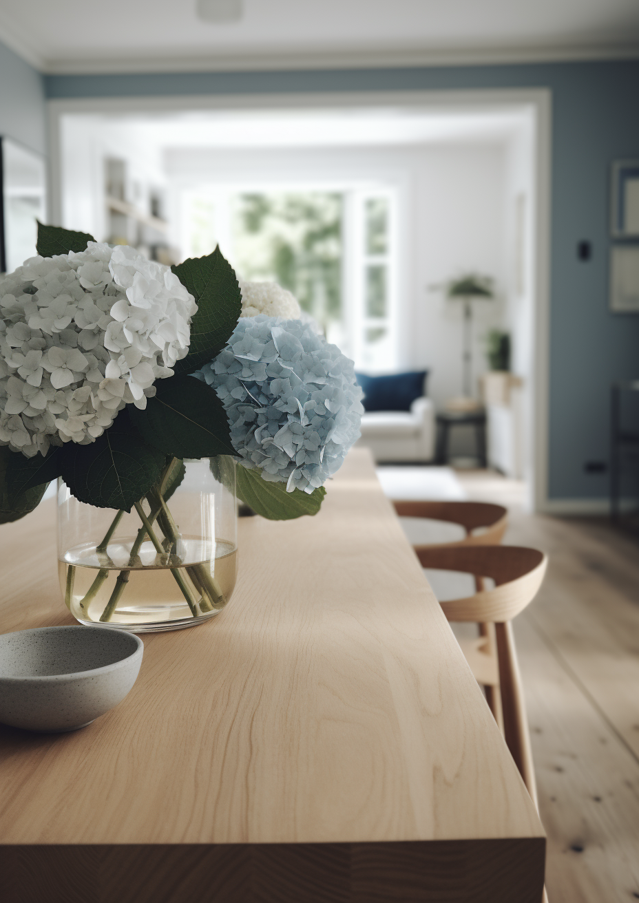 Blue Hydrangea Artificial Flower, Oversized Silk Bloom
