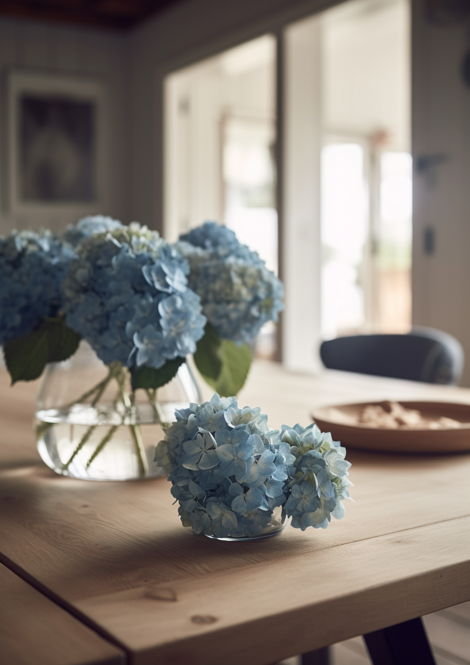 Blue Hydrangea Artificial Flower, Oversized Silk Bloom