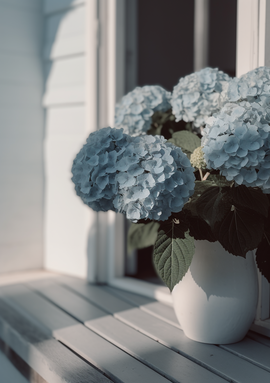 Blue Hydrangea Artificial Flower, Oversized Silk Bloom