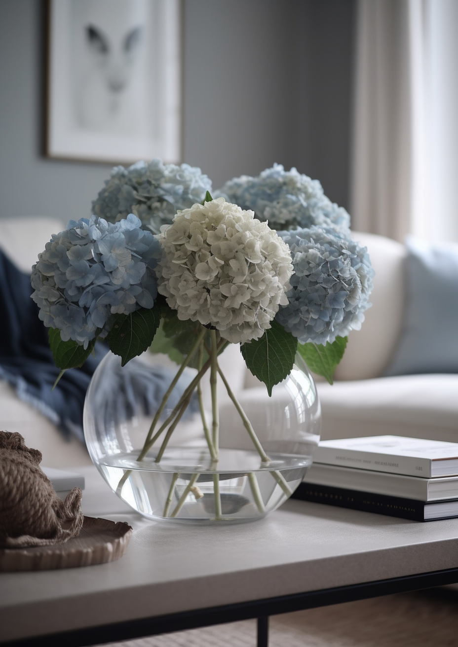 Blue Hydrangea Artificial Flower, Oversized Silk Bloom