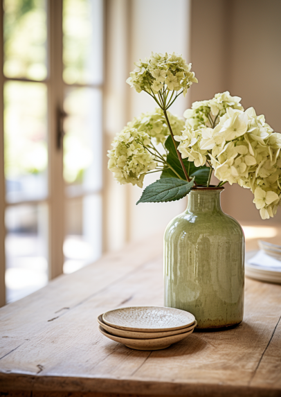 Real Touch Green Hydrangea Arrangement, 4 Blooms - 18"