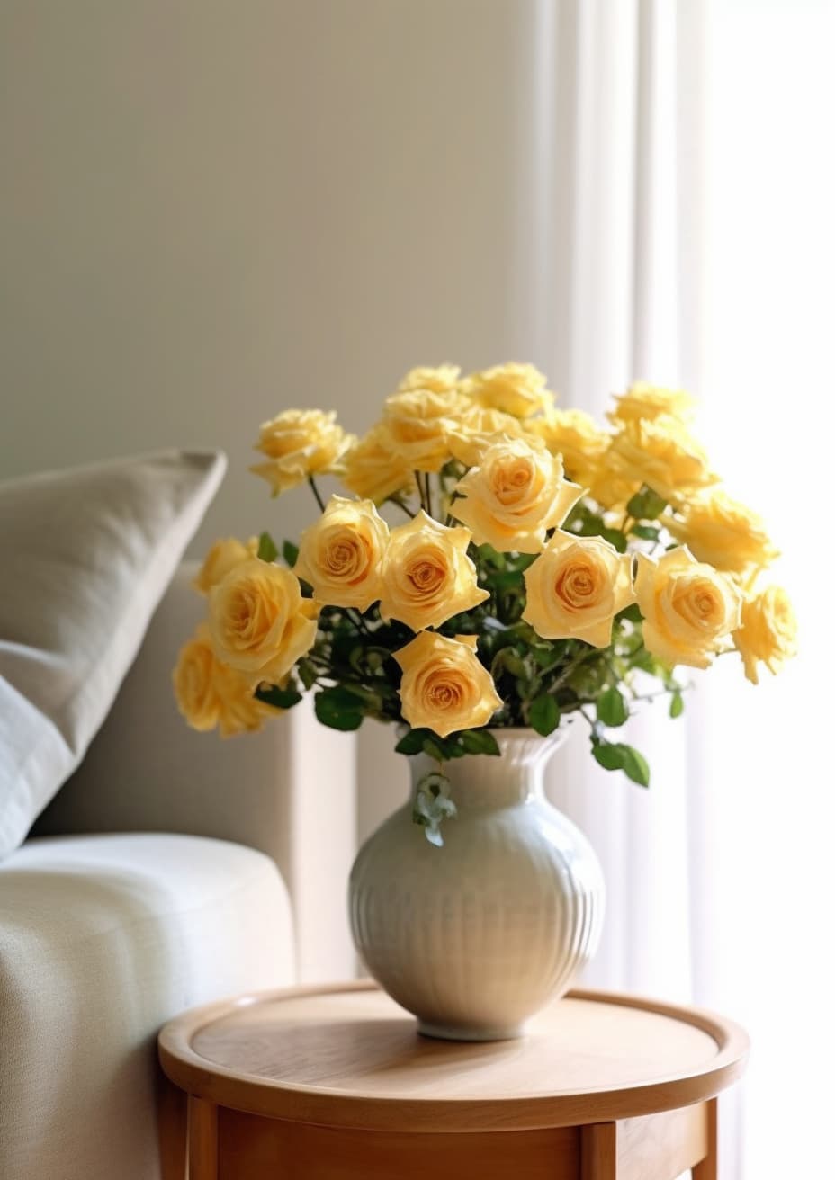 Real Touch Rose Artificial Flower, Yellow - 24.4"