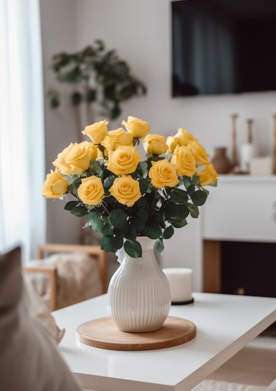 Real Touch Rose Artificial Flower, Yellow - 24.4"