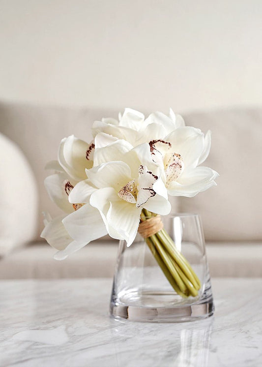 Faux White Orchid Flower Arrangement