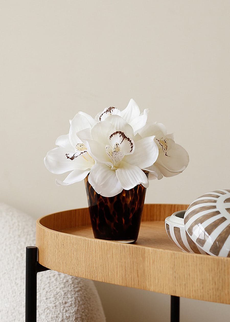 Faux White Orchid Flower Arrangement